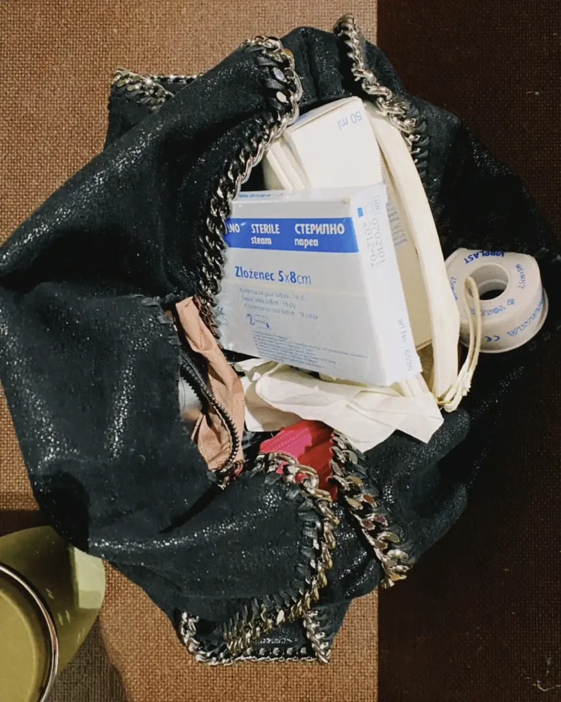 Falabella bag in black filled with stuff