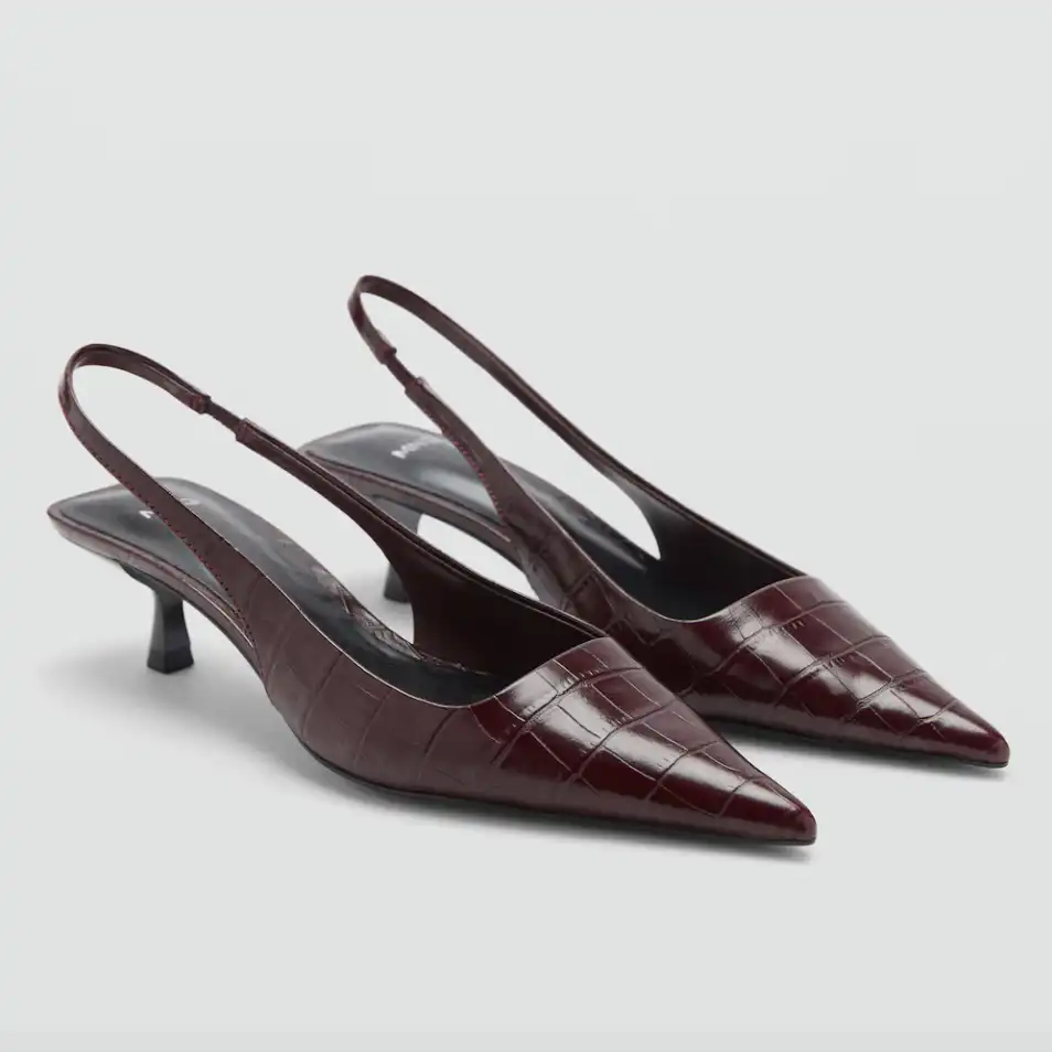 Mango burgundy crocodile kitten heels