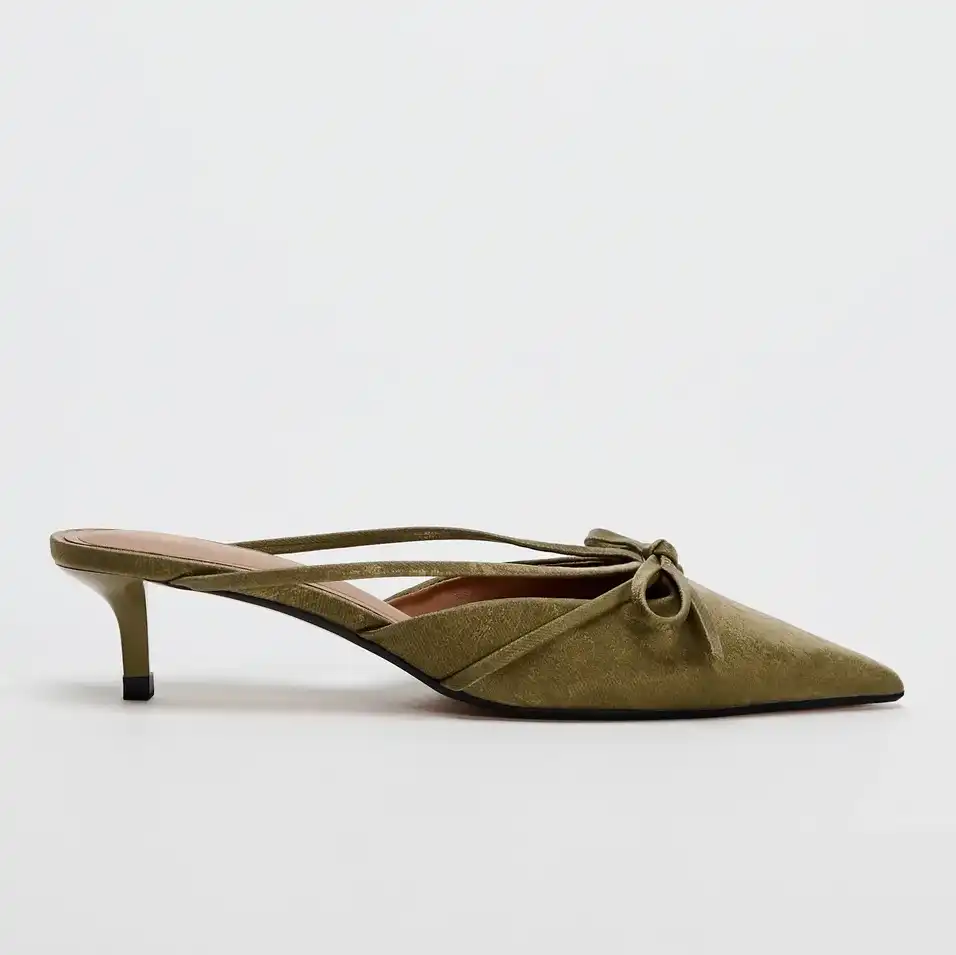 Zara green bow kitten heels