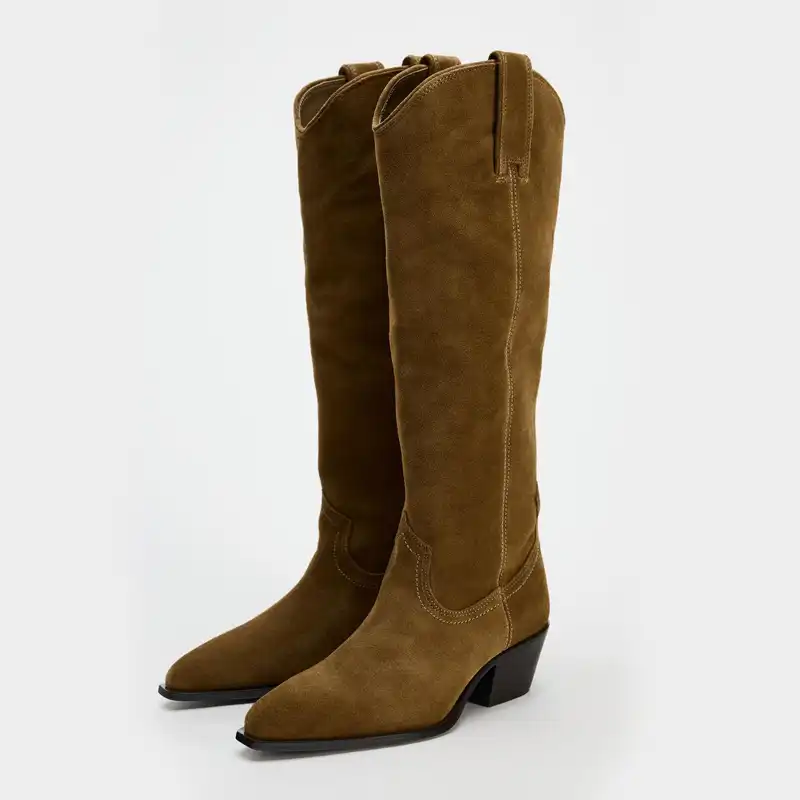 Split Suede Cowboy Boots Zara